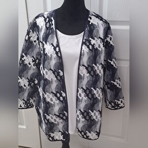 Alfred Dunner Lattice & Embroidered Open Jacket   Size 2X
